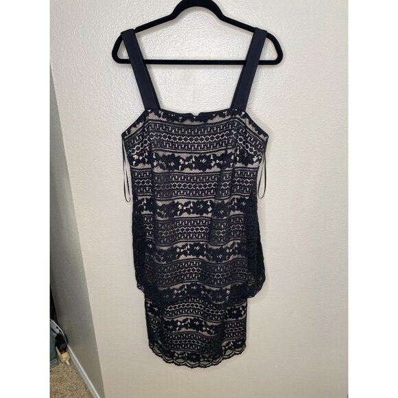 R&M Richards Womans Black Lace Overlay Dress Plus Size 14W Sleeveless polyester - Picture 1 of 8